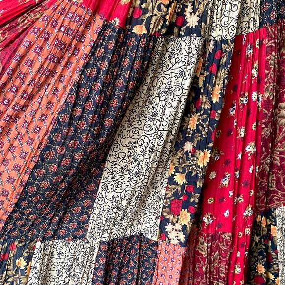 Vintage Gauze Maxi Skirt Mixed Print Crinkle Skirt Multi-colored Long Skirt - S - Picture 5 of 6